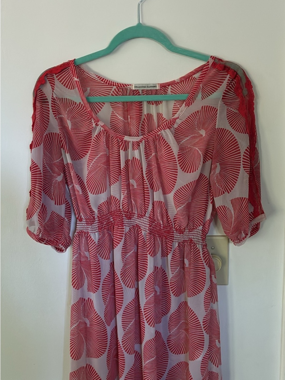 Collective Concepts Pink Red Printed Long Sleeve Dress